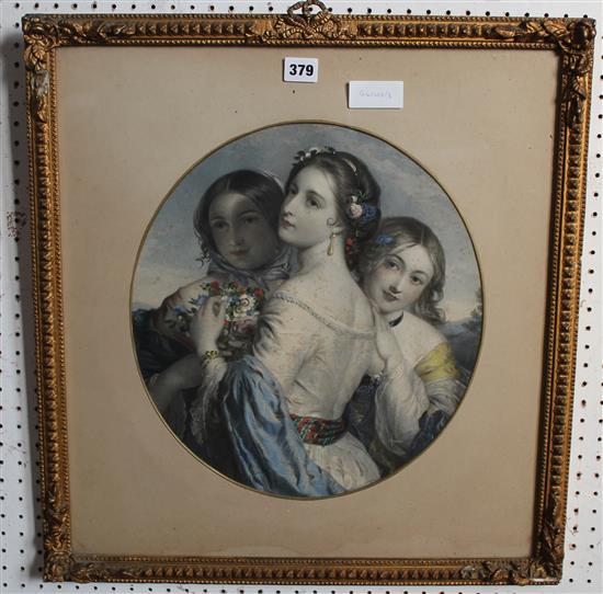Coloured engraving - 3 maidens